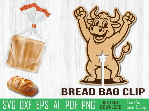 Bull Bread Clip Laser Cut for Home Decor