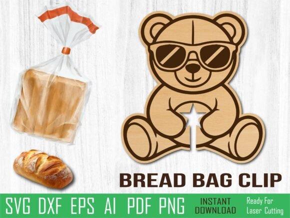 Cool Bear Bread Clip Laser Cut SVG for Home Decor