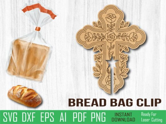 Floral Easter Cross Bread Clip Laser Cutting Design