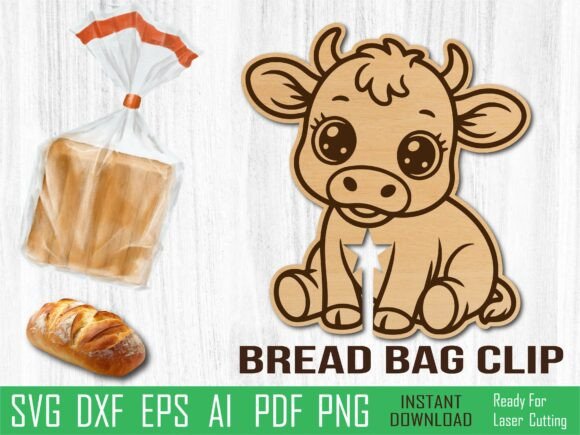 Highland Cow Bread Bag Clip Laser Cut for Other Art Amp