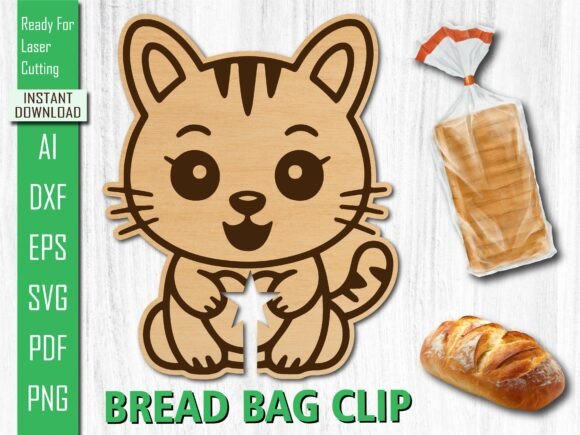 Laser Cut Animal Pet Cat Bread Clip for Web & Editorial Design