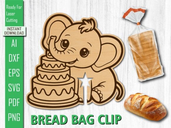 Laser Cut Cake Elephant Bread Bag Clip for Home Decor