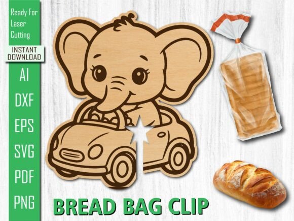 Laser Cut Car, Baby Elephant Bread Clip for Creative Projects