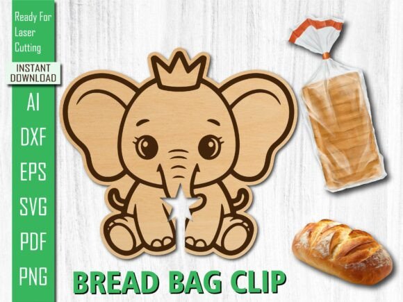 Laser Cut Crown Elephant Bread Clip SVG for Art Amp Projects
