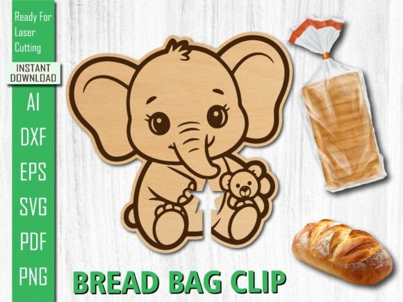 Laser Cut Cute Elephant Bread Bag Clip for Web & Editorial Design
