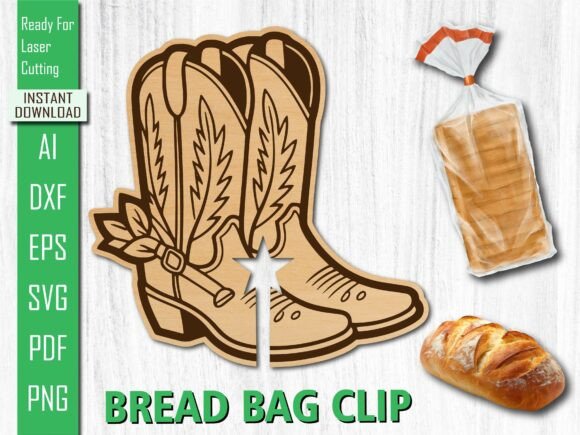 Laser Cut Western Cowboy Boot Bread Clip for Other Art Amp