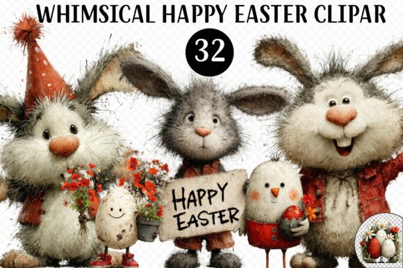 Whimsical Happy Easter Clipar for Illustrations and Graphics