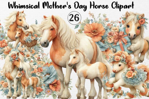 Whimsical Mother’s Day Horse Clipart for Branding and Graphics