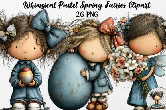 Whimsical Pastel Spring Fairies Clipart for Branding and Packaging