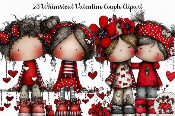 Whimsical Valentine Couple Clipart for Website Graphics and Illustrations