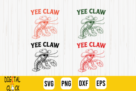 Yee Claw Lobster Cowboy Summer Western Graphics for T-Shirt Designs